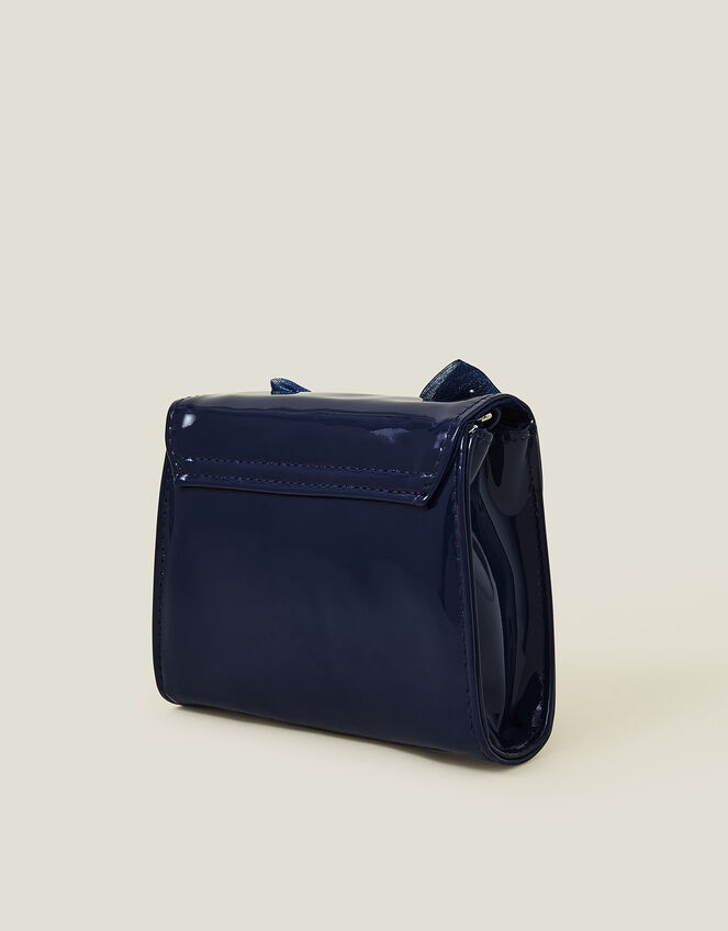 Girls Patent Diamante Bow Bag, Blue (NAVY), large