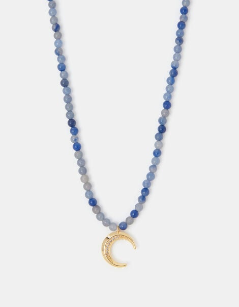 14ct Gold-Plated Bead Moon Pendant Necklace, , large