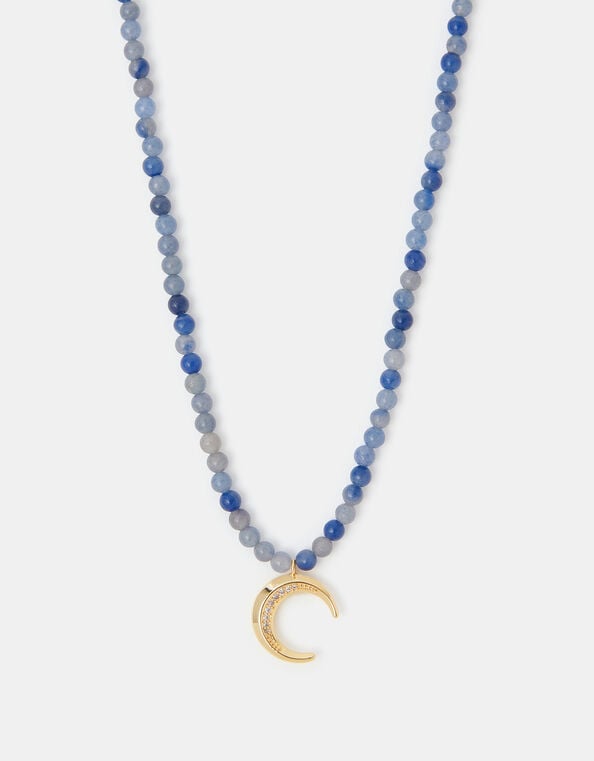14ct Gold-Plated Bead Moon Pendant Necklace, , large