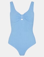 Knot Front Crinkle Textured Swimsuit, Blue (BLUE), large