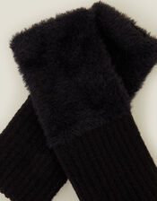 Fluffy Knit Cut Off Gloves, Black (BLACK), large