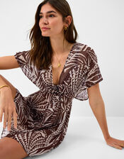 Palm Print Mini Kaftan, Brown (BROWN), large