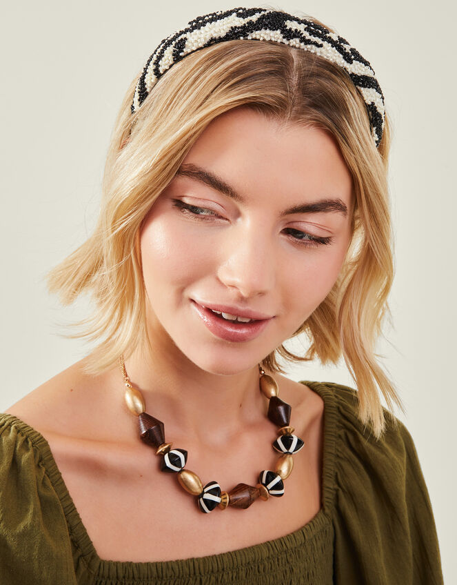 Zebra Beaded Headband, , large