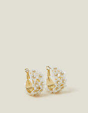 Flower Pearl Hoop Earrings, , large