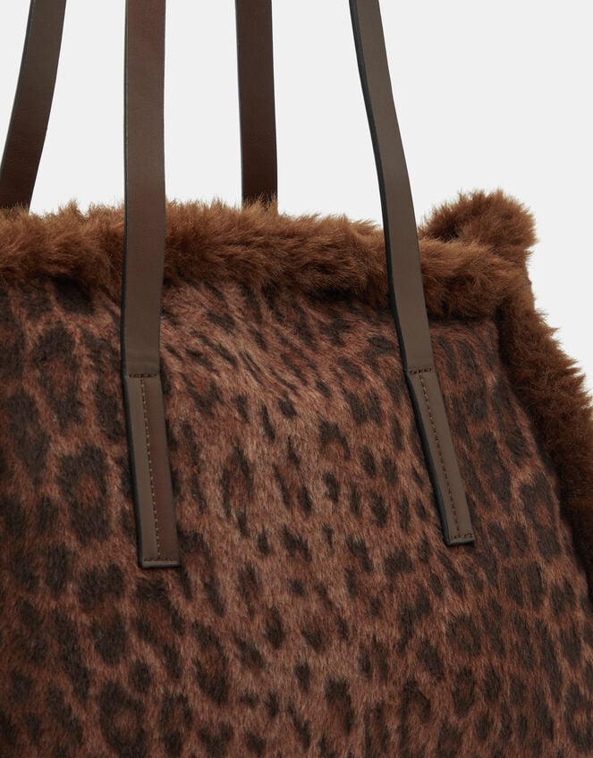 Leopard Print Faux Fur Shoulder Bag, , large