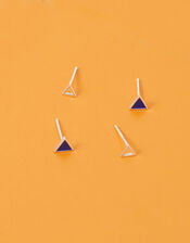 Sterling Silver Triangle Stud Earrings Set of Two, , large