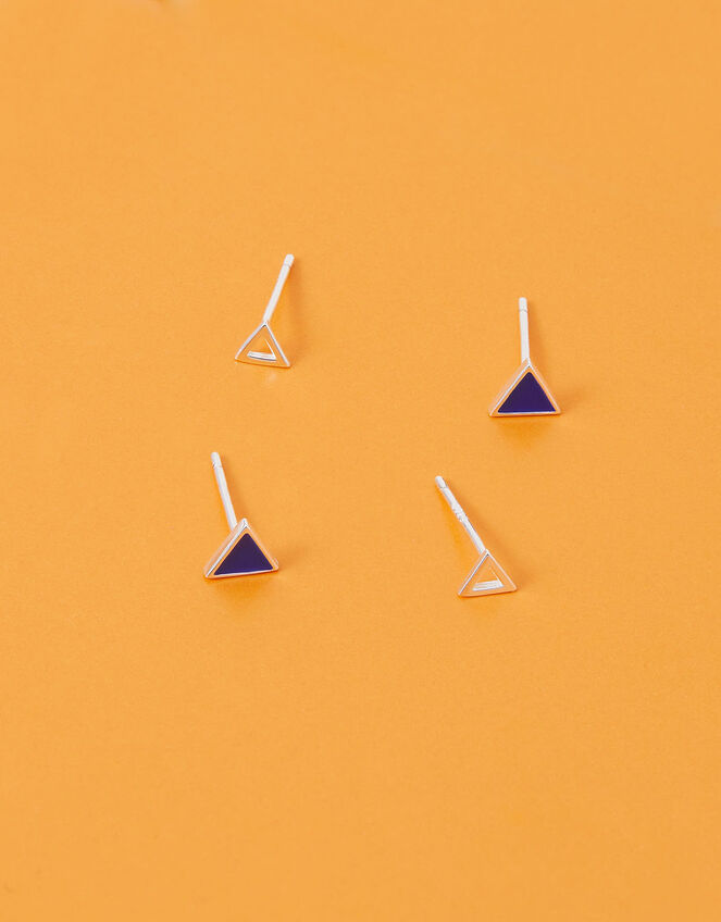 Sterling Silver Triangle Stud Earrings Set of Two, , large