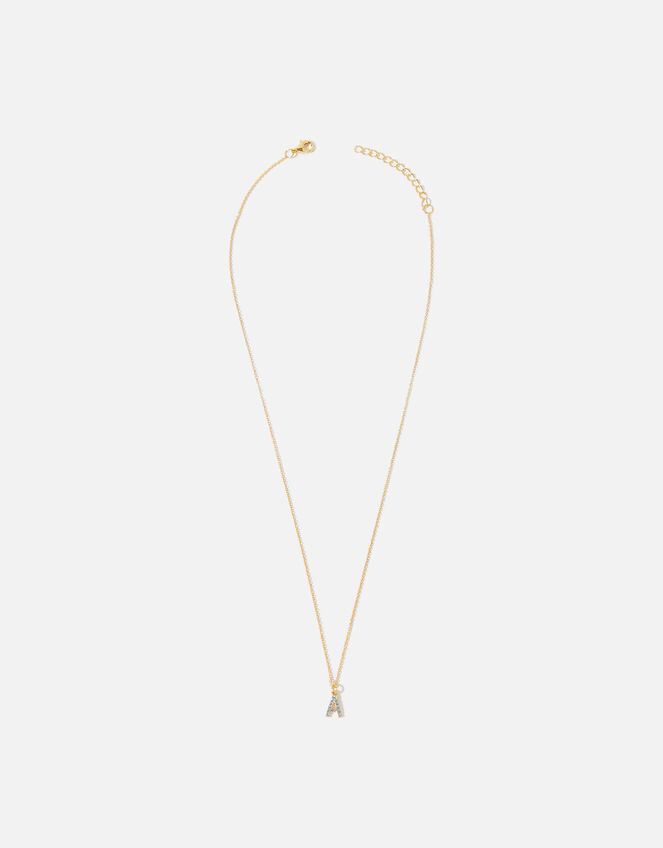 Gold Vermeil White Topaz Initial Necklace , Gold (GOLD), large