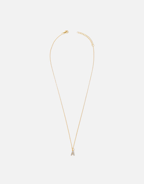 Gold Vermeil White Topaz Initial Necklace , Gold (GOLD), large