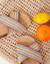 Beaded Stripe Cross Strap Footbed Sandals, Multi (BRIGHTS-MULTI), large