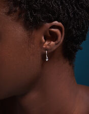 Sterling Silver Star Charm Hoop Earrings, , large