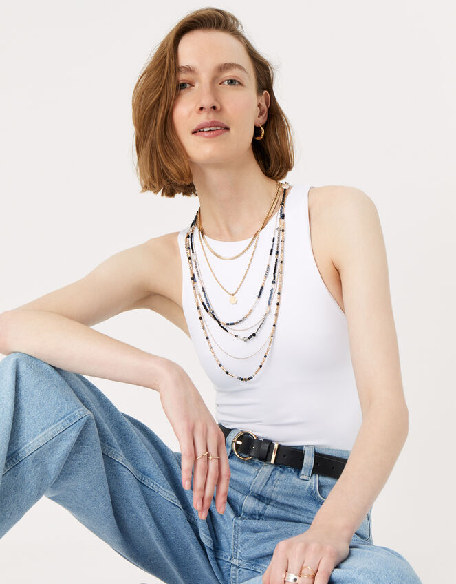 Mixed Beads Long Layered Necklace, , large