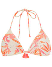 Embellished Floral Bikini Top with Recycled Polyester, Orange (CORAL), large