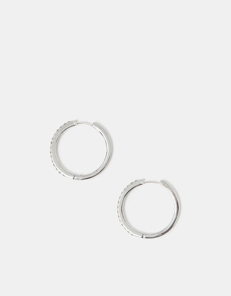 Diamant&eacute; Hoop Earrings, Silver (SILVER), large