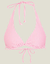 Seersucker Triangle Bikini Top, Pink (PINK), large