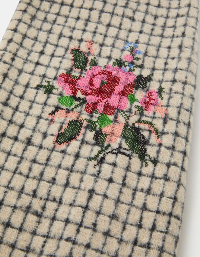 Floral Check Print Blanket Scarf, , large