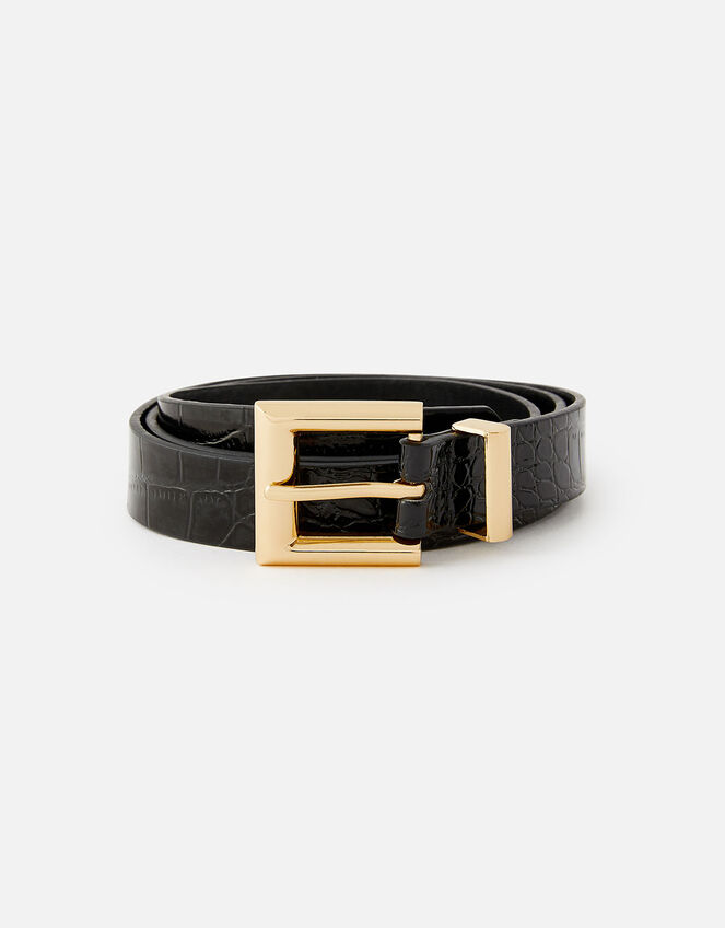 Croc Print Belt , Black (BLACK), large