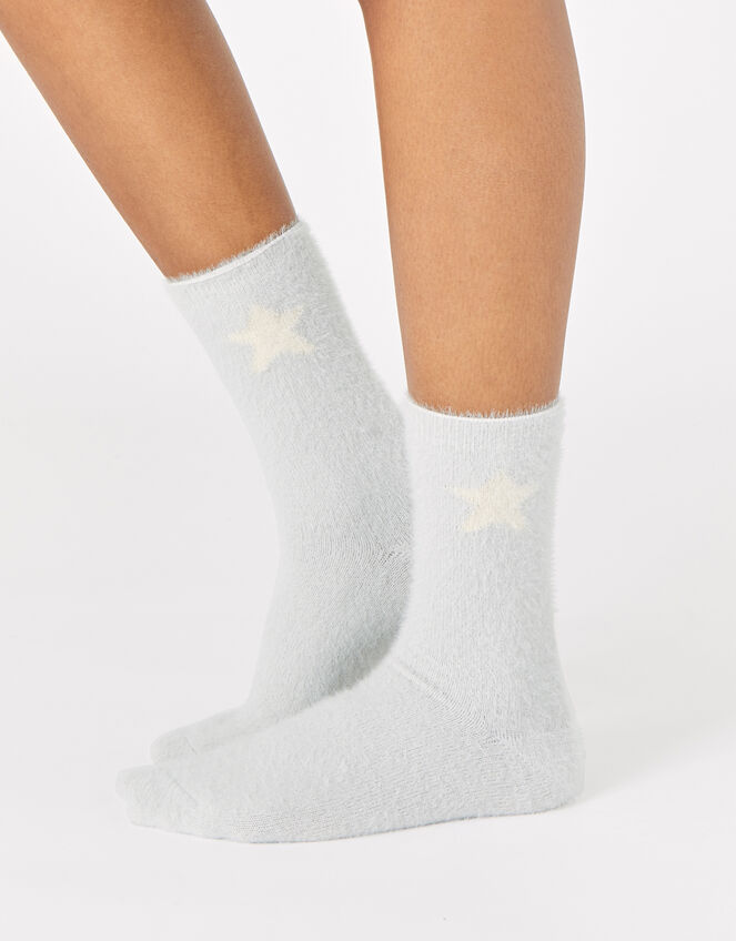 Star Design Fluffy Sock, Grey (GREY), large