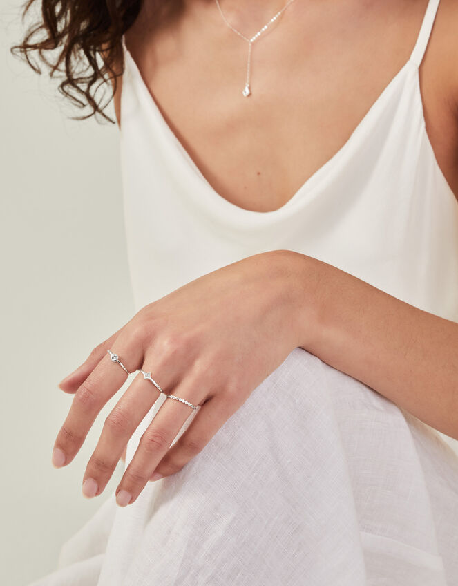 3-Pack Sterling Silver-Plated Crystal Rings, Silver (ST SILVER), large