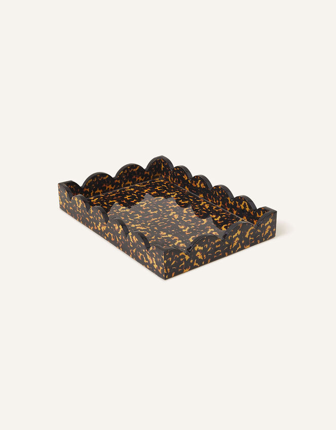 Tortoiseshell Medium Wooden Tray with Scalloped Edge, , large