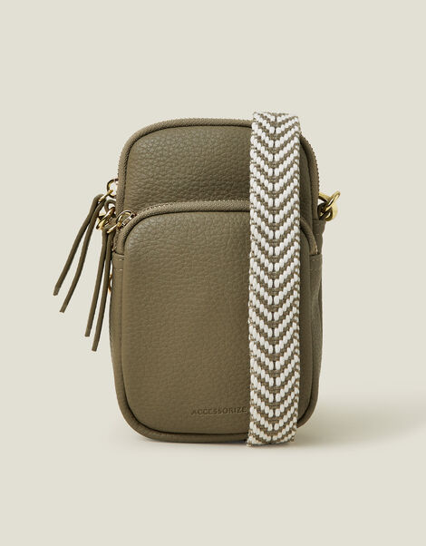 Webbing Strap Phone Bag, Green (KHAKI), large