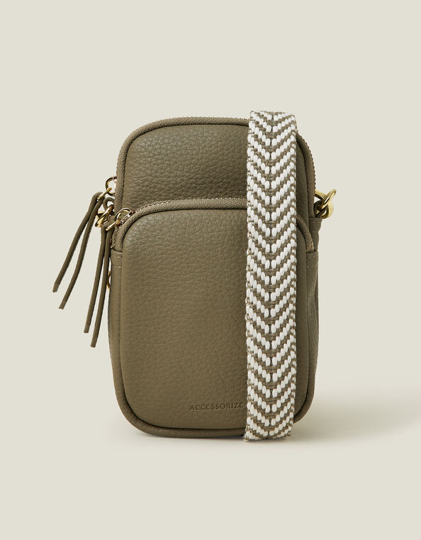 Webbing Strap Phone Bag, Green (KHAKI), large