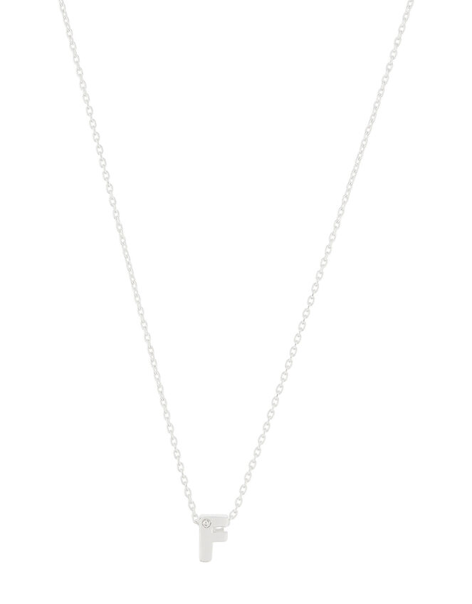 Sterling Silver Sparkle Initial Necklace - F, , large