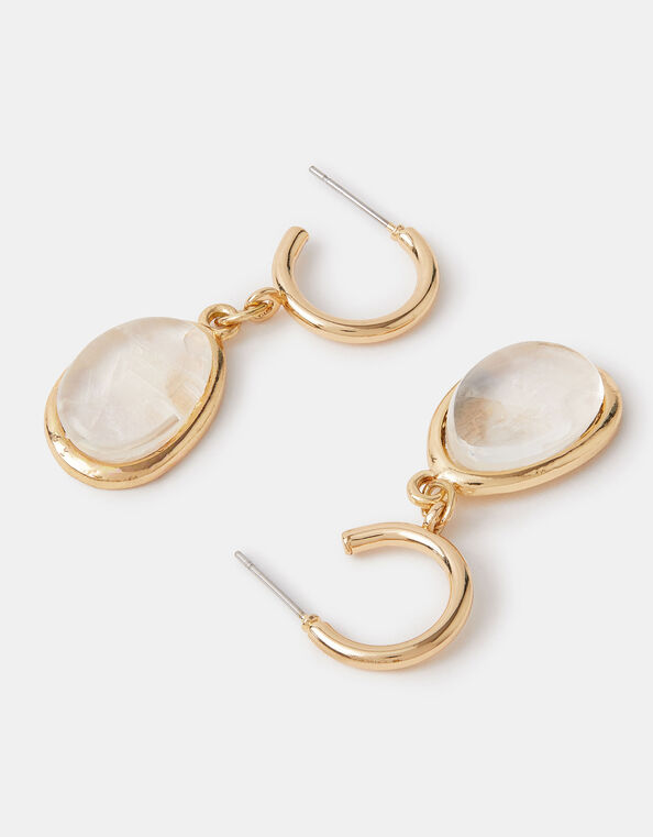 Resin Stone Drop Hoop Earrings, , large
