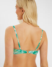 Palm Print Smocked Bralette Bikini Top, Green (GREEN), large