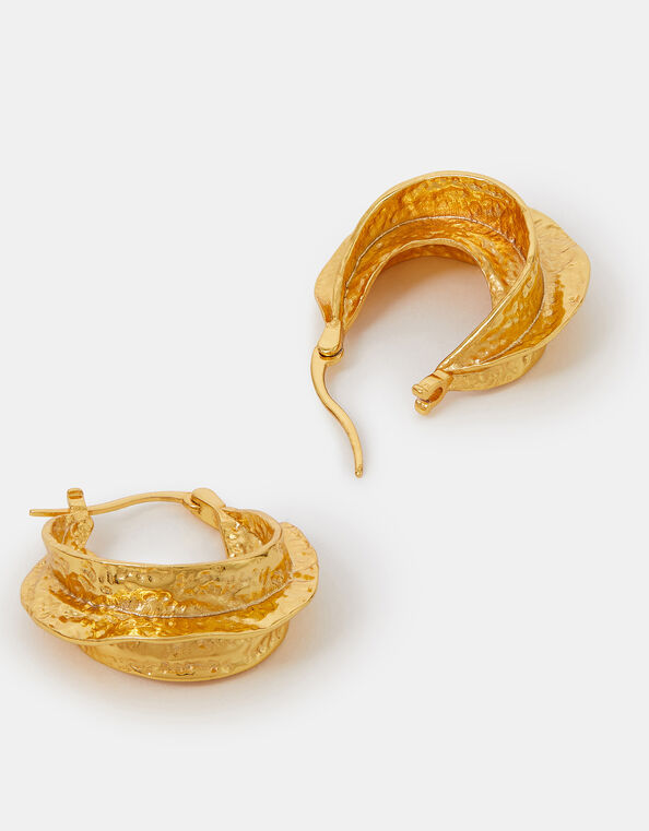 14ct Gold-Plated Chunky Hammered Hoop Earrings, , large