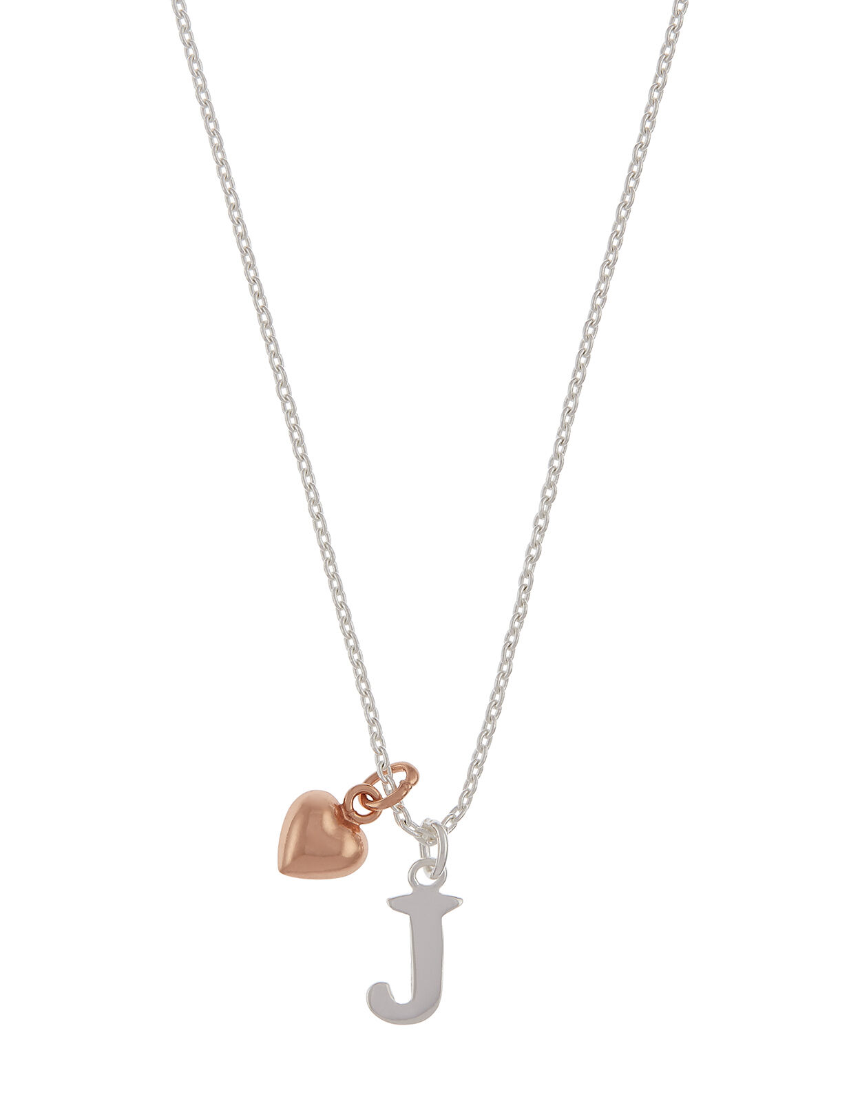 Sterling Silver Initial Necklace with Heart Charm J