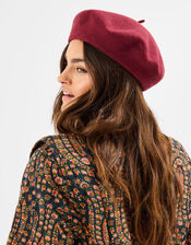 Plain Wool Beret, Red (BURGUNDY), large