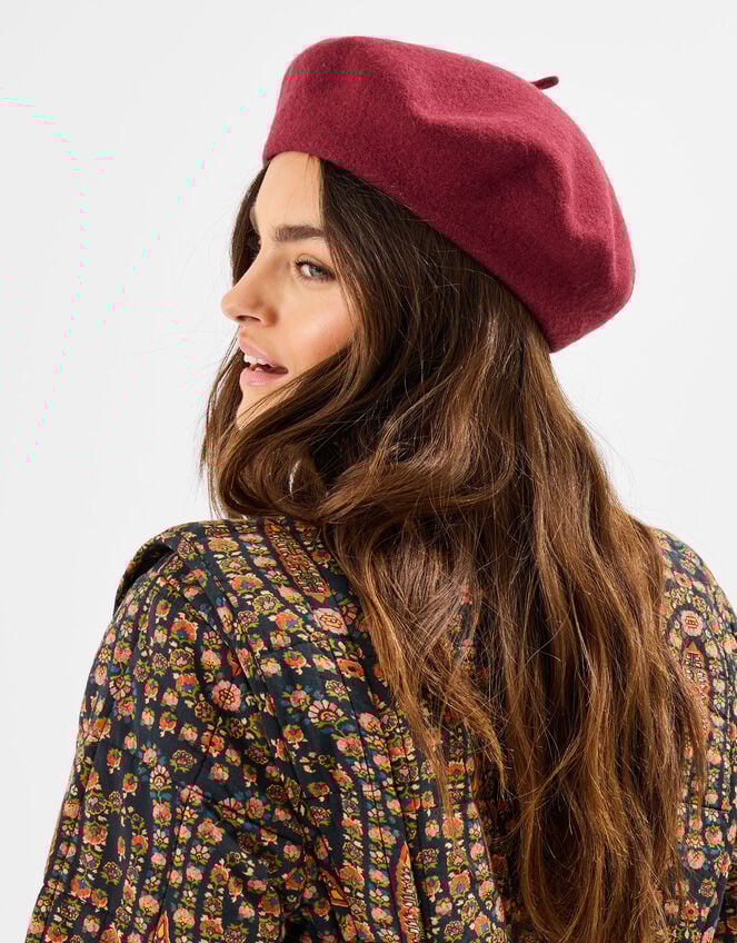 Plain Wool Beret, Red (BURGUNDY), large