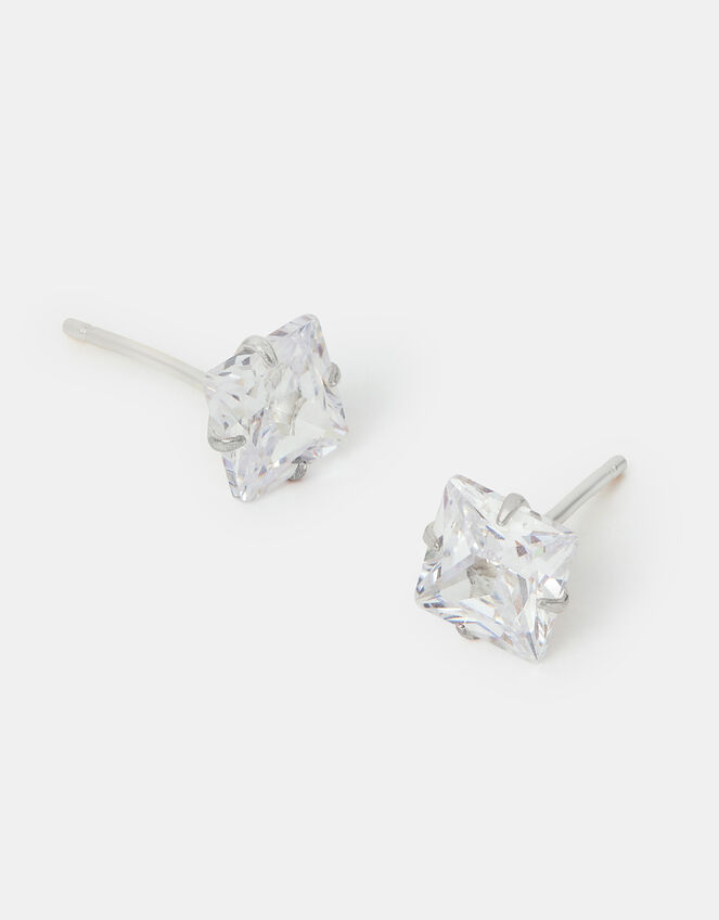 Sterling Silver Square Crystal Stud Earrings, , large