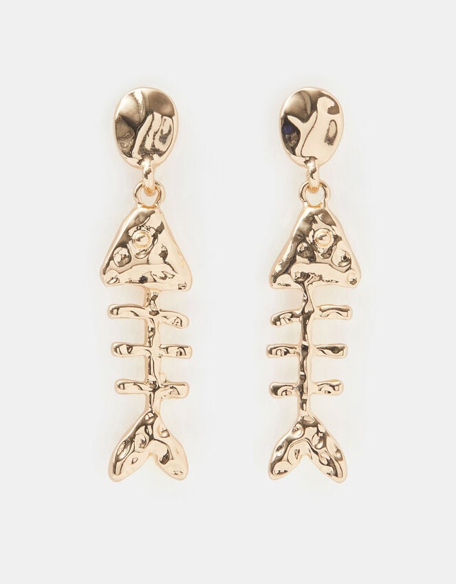 Molten Fish Bone Drop Earrings, , large