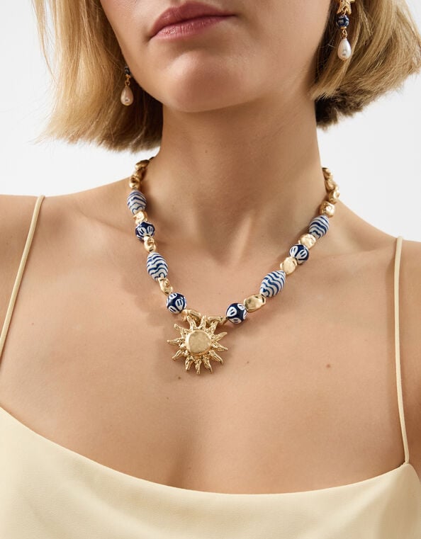 Sun Pendant Beaded Necklace, , large