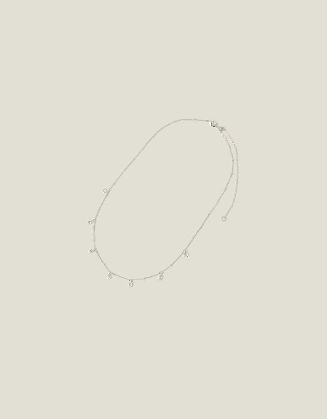 Sterling Silver Crystal Station Necklace, , large