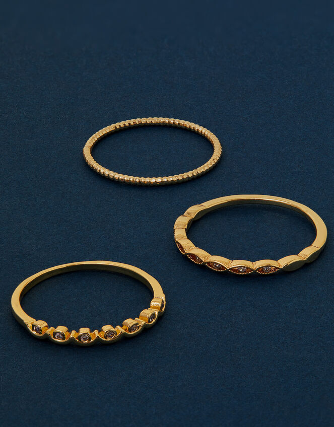 3-Pack 14ct Gold-Plated Sparkle Rings, Gold (GOLD), large