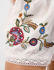 Floral Embroidered Lace Trim Shorts, Ivory (IVORY), large