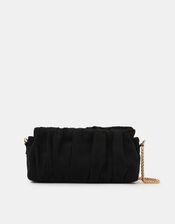 Ruched Faux Suede Clutch Bag, Black (BLACK), large