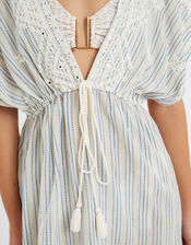 Embroidered Stripe Mini Kaftan, Blue (BLUE), large
