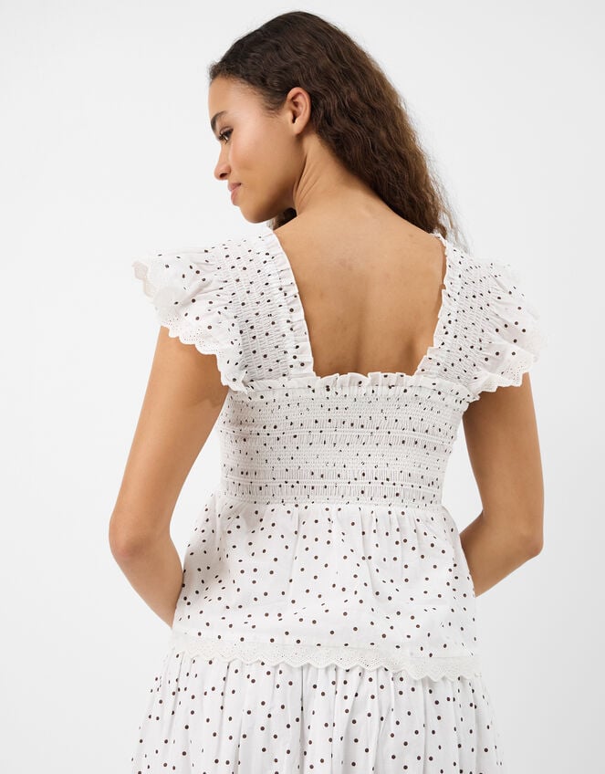 Frill Polka Dot Smocked Top, Ivory (IVORY), large