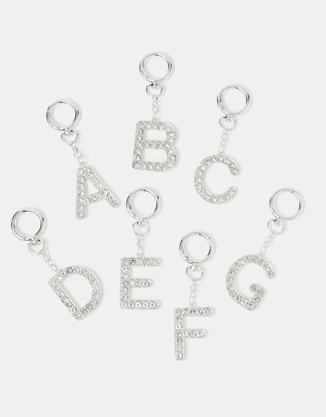 Diamant&eacute; Initial Bag Charm, Silver (SILVER), large