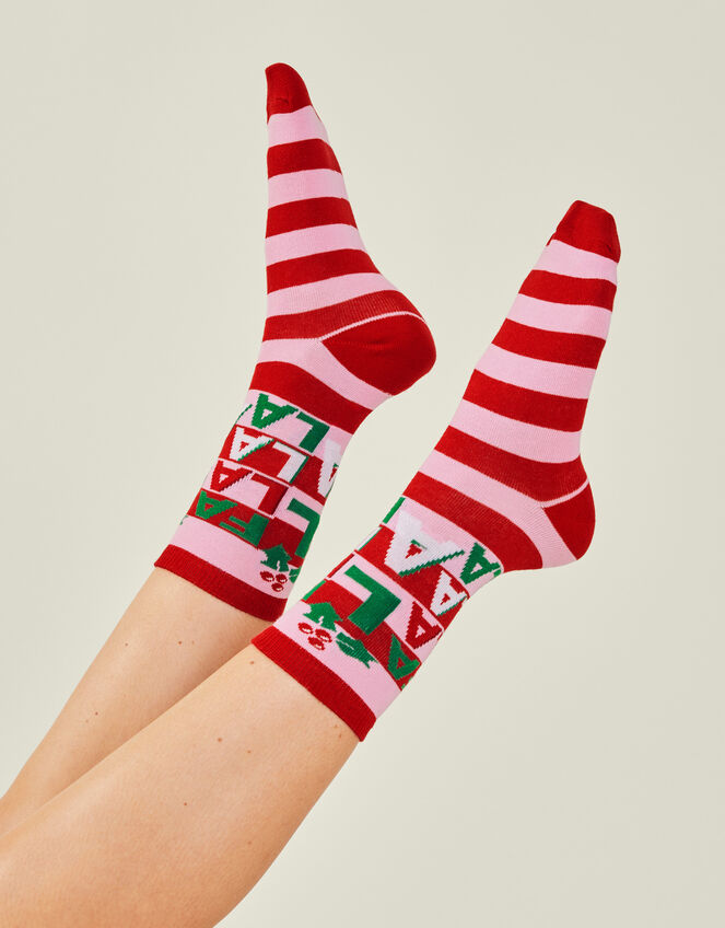 Fa La La Christmas Socks, Red (RED), large