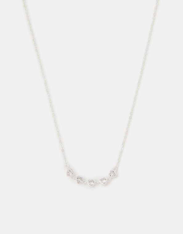 Sterling Silver Diamanté Heart Chain Necklace, , large