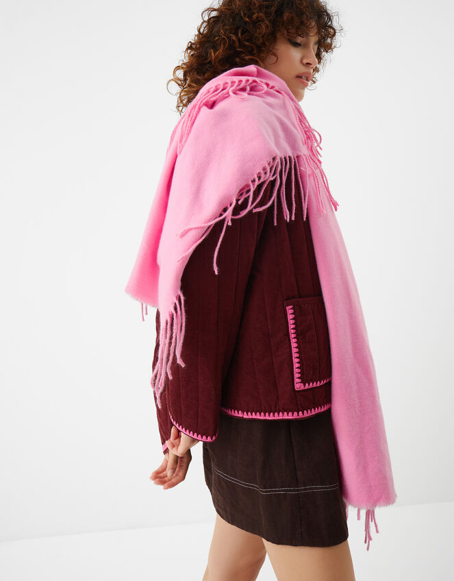 Plain Fringe Blanket Scarf, , large