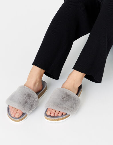 Symone Fluffy Slider Slippers Grey, Grey (GREY), large