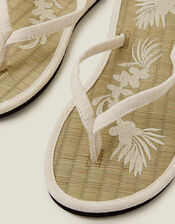 Embroidered Seagrass Flip Flops, Ivory (IVORY), large