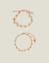 2-Pack Shell Charm Anklets, , large