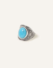 Sterling Silver Plated Oxidised Band Ring, Blue (TURQUOISE), large